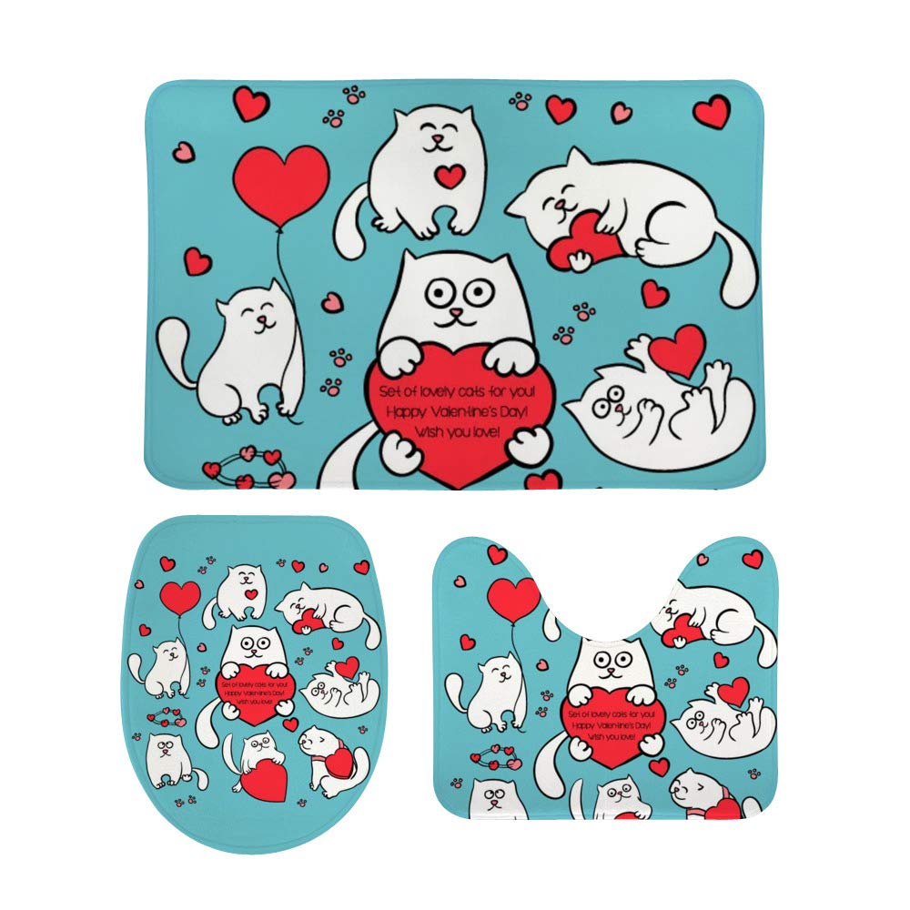 Lot de 3 tapis de bain antidérapants motif chat mignon pour intérieur