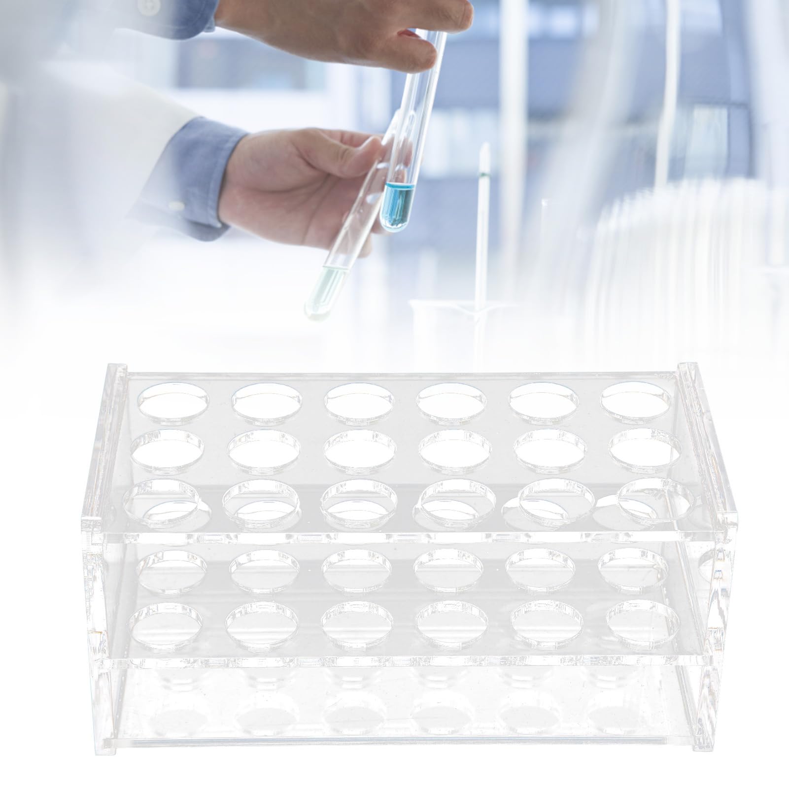 Denash Centrifuge Tube Rack, Test Tube Rack, 18 Holes, Polished Surfaces, Transparent for 17mm Test Tubes for 15ml Tubes