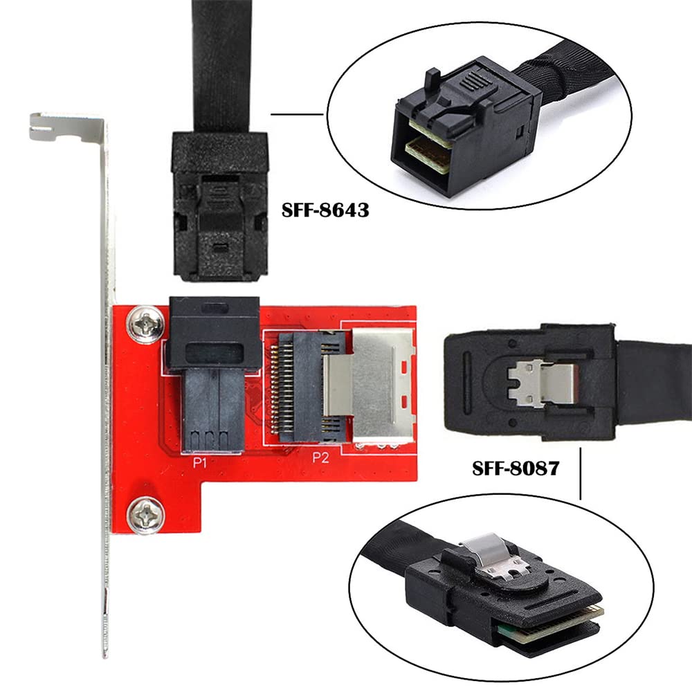 PCI-Express 4.0 Mini SAS SFF-8087 to SAS HD SFF-8643 PCBA Female Adapter with Bracket