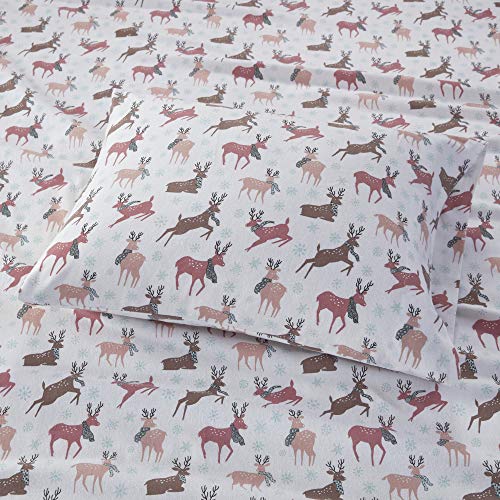 Image of True North by Sleep Philosophy Cozy Flannel Warm 100% Cotton Sheet - Novelty Print Animals Stars Cute Ultra Soft Cold Weather Bedding Set, Twin, Reindeer 3 Piece