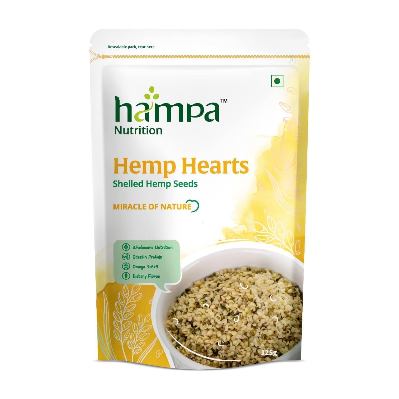 Hampa Hemp Hearts -125g | Shelled Hemp Seeds for Eating | Complete Plant Protein - 35g & Omega 3-6-9 Superfood | High Fibre Nutrition Booster | Sprinkle on your usual breakfast, no prep-image-21