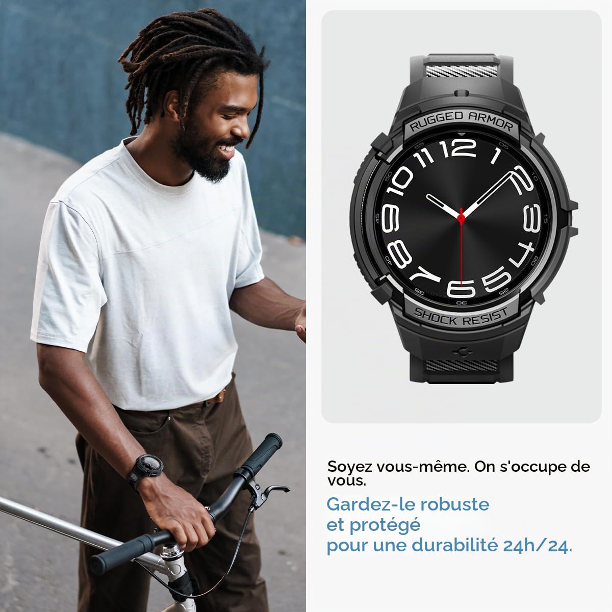 Spigen Rugged Armor Pro Coque de protection en TPU avec bracelet pour Samsung Galaxy Watch 6 Classic 47 mm
