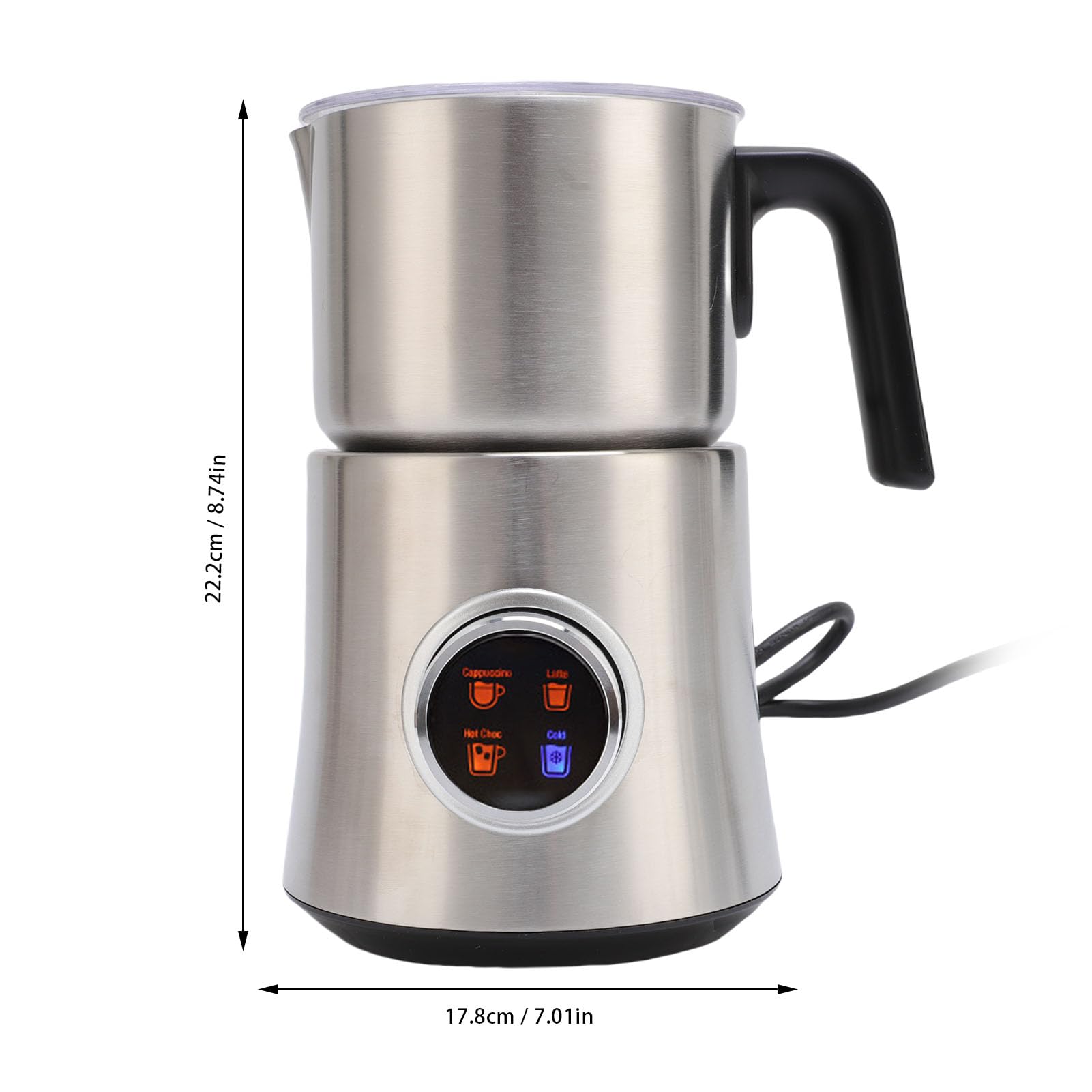 Pssopp 4 en 1 Batidor de Leche, 900ml Desmontable Acero Inoxidable Leche Calentador Jarra para café Latte Cappuccino Chocolate Caliente (EU enchufe 220-240V)