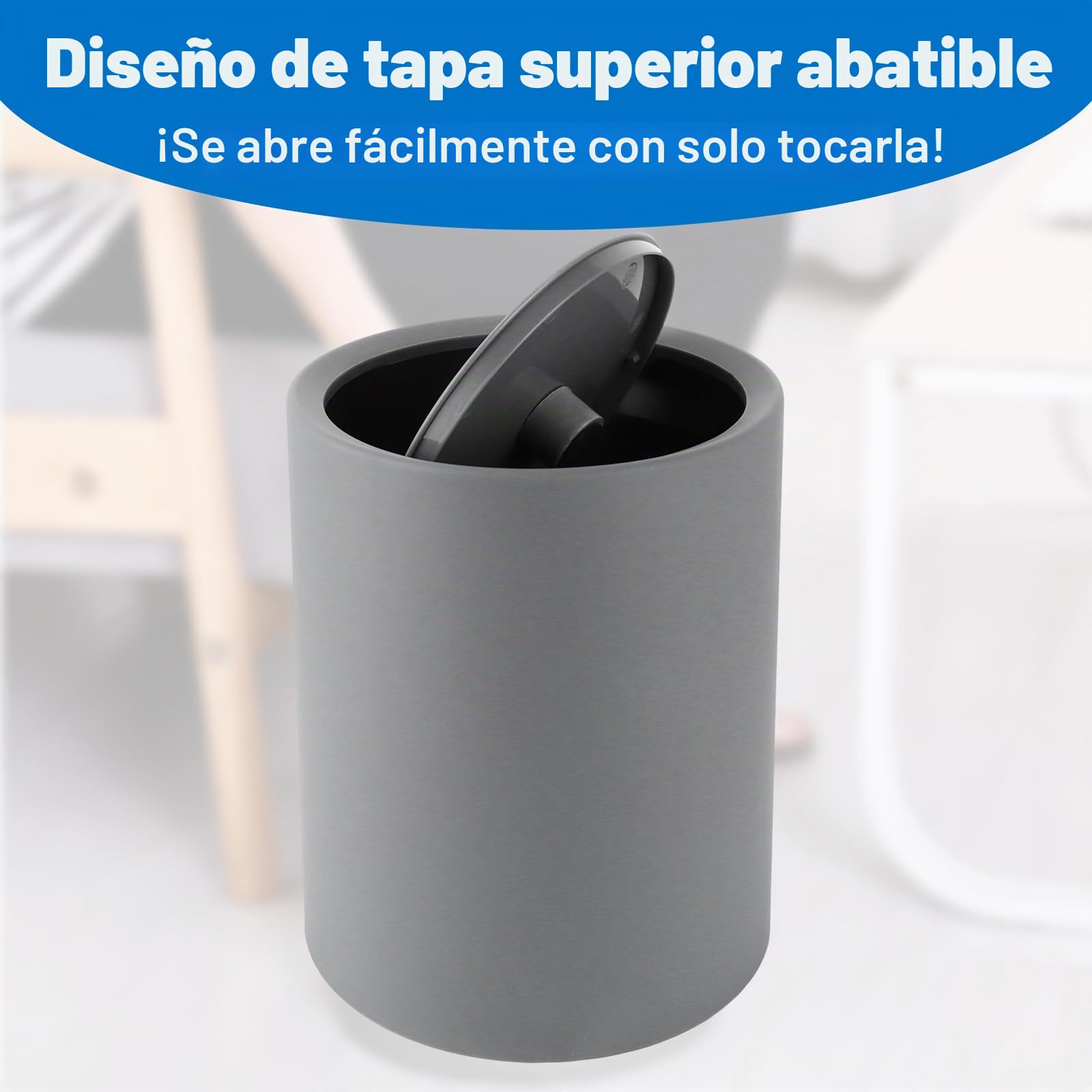 YAYODS Cubo de basura para baño de 8 L, color gris, 26 x 22 x 16,5 cm, con tapa, libre de BPA, cubo de basura basculante – Cubo de basura de plástico para baño, cocina, oficina