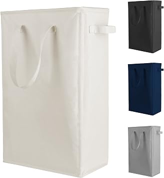 Odonata Slim Laundry Hamper Handles Collapsible Laundry Basket Thin Dirty Clothes Basket Narrow Laundry Bag Foldable Dirty Hamper 45L Beige