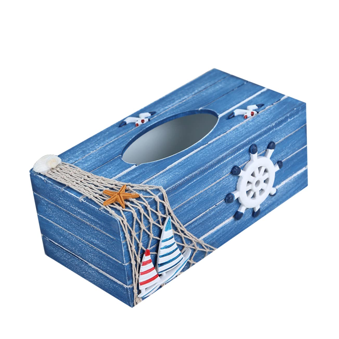 RORPOIR Nautical Tissue Box Cover Wooden Storage Decorative Paper Holder Accessory Versatile Tissue Container
