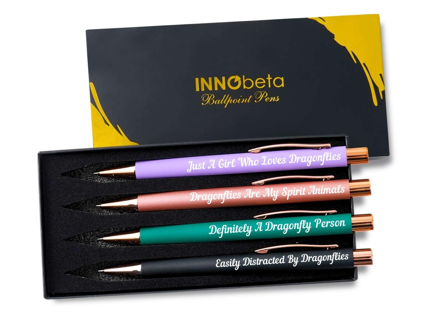 InnoBeta Dragonfly Gifts for Dragonfly Lovers for Women & Girls, Ballpoint Pen Set of 4, Perfect for Birthday, Christmas, Mother's Day