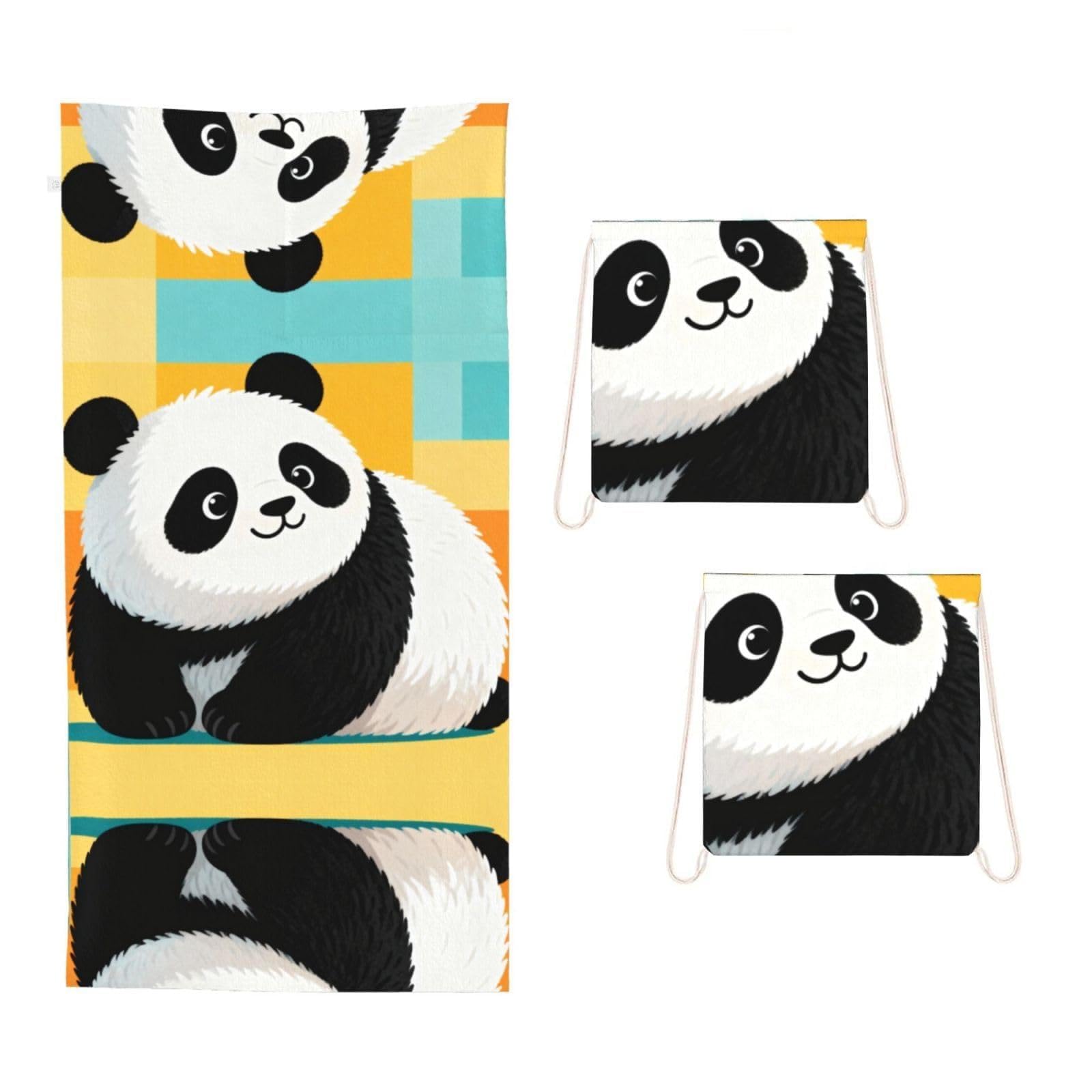 CNTDBU Panda 2 in 1 Packable Towel Bag-Large Beach Towel with Stuff Sack, Super Absorbent Microfiber Travel Towel for Pool