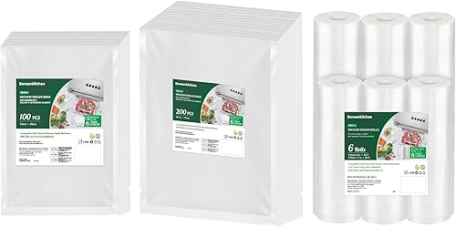 Bonsenkitchen Bolsas texturizadas selladoras al vacío para alimentos, 100 cuartos de galón, 6 pulgadas x 10 pies, sin BPA, en relieve grueso, grado