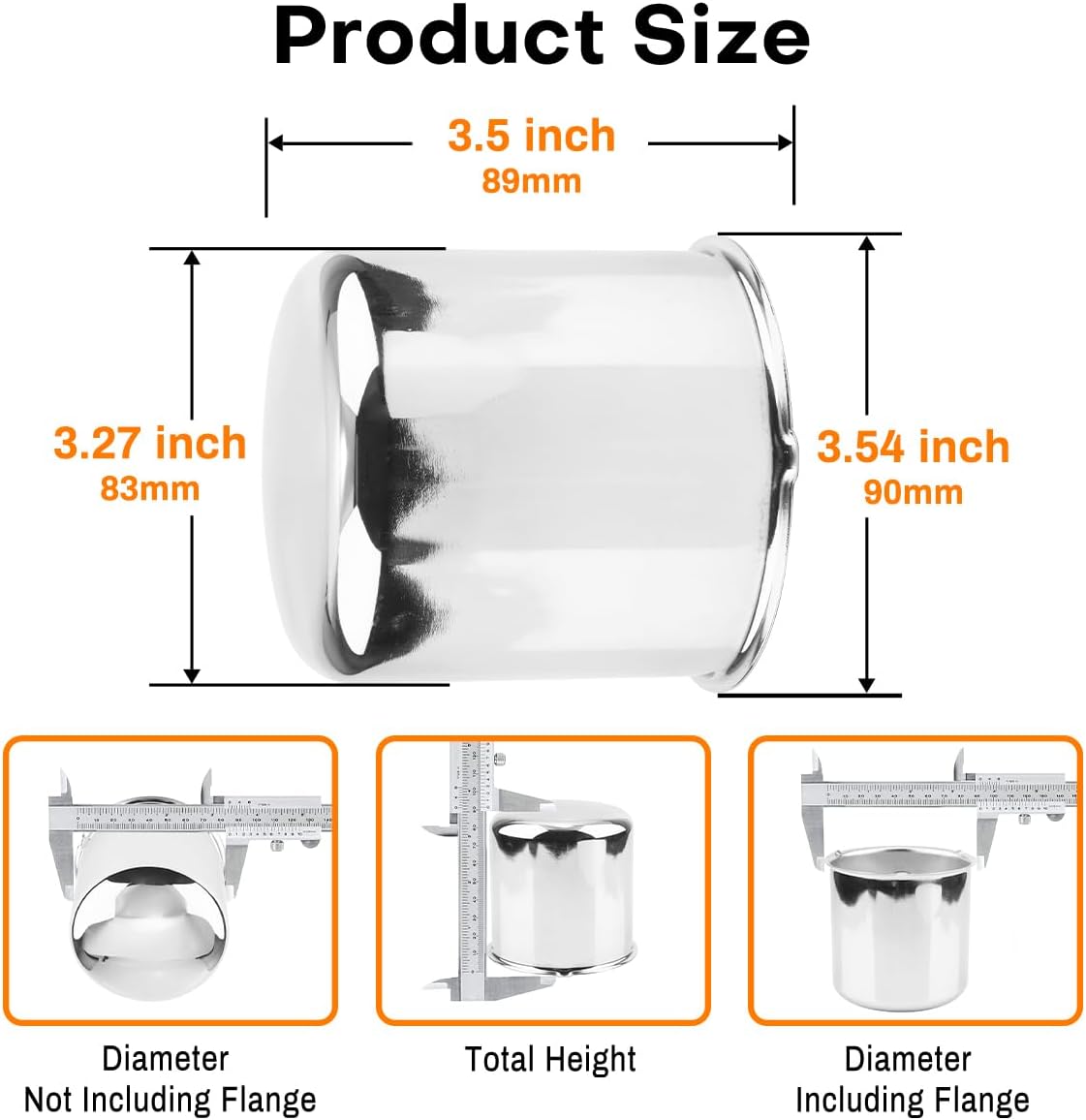 4Pcs 3.27inch Trailer Wheel Center Caps Fit 3.27" Center Bore Truck Trailer RV SUV Wheels Rims, Carbon Steel Chrome Silver Hub Covers