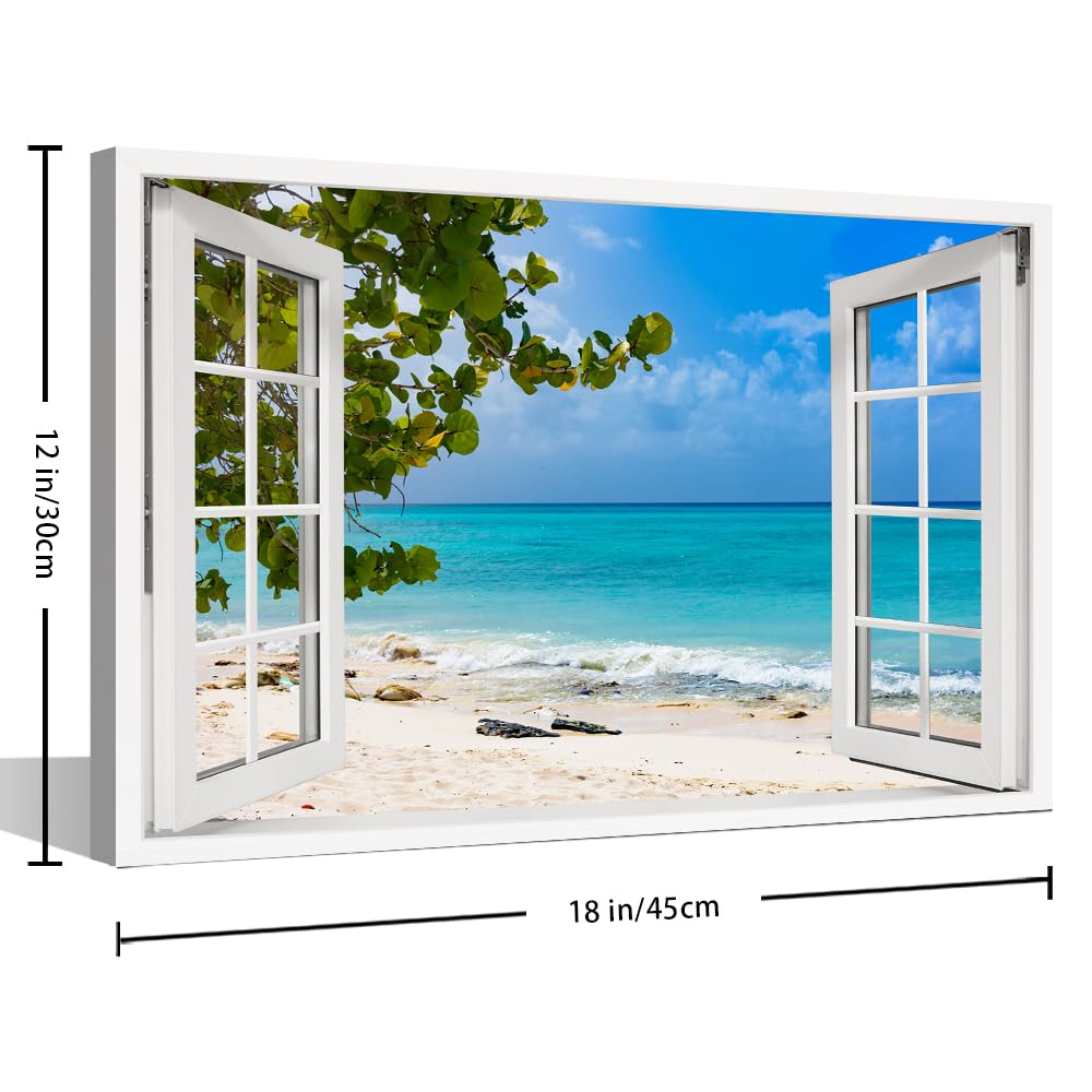 TISHIRON 3D Window View Seaside Effect Canvas Wall Art Prints for Living Room Bedroom Decor Office Kitchen Home Decoration Framed Ready to Hang 12x18inch — view 6