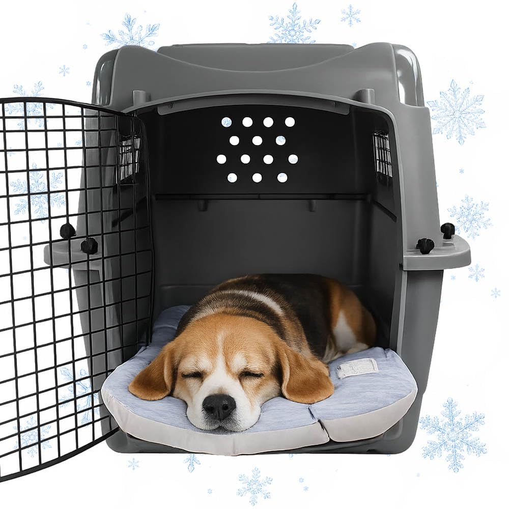 Helen's Pet Bed Cooling Dog Crate Bed with Chin Rest, Reversible Washable Dog Crate Mat for Medium Dogs, Multi-Fit Cushion for Crate, Carrier & Pet Stroller, Blue, M (Label: L JP Size)