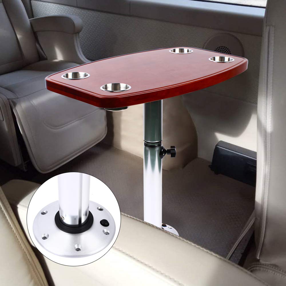 Mesa telescópica con cremallera para barcos, con 4 soportes para bebidas, caravanas, yate, roble lacado, mesa de caravana, yate, mesa de roble