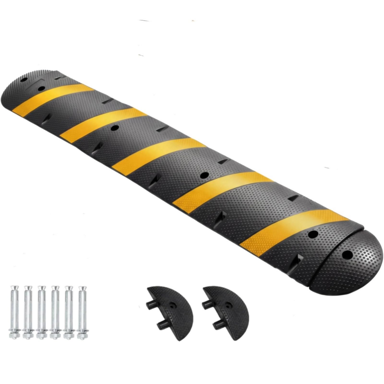 7 ft Rubber Speed Bump with 2 End Caps, 84" Speed Bumps for Driveway 1Pack