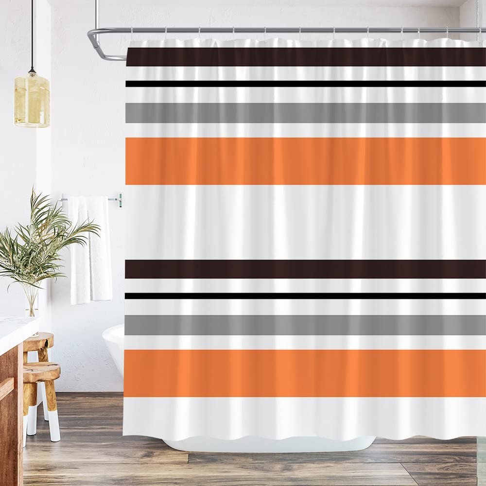 QWRSMYX Black White Gray Orange Shower Curtain Abstract Geometric Stripe Modern Contemporary Simple Fashion Boho Mid Century Bathroom Set Bathtub