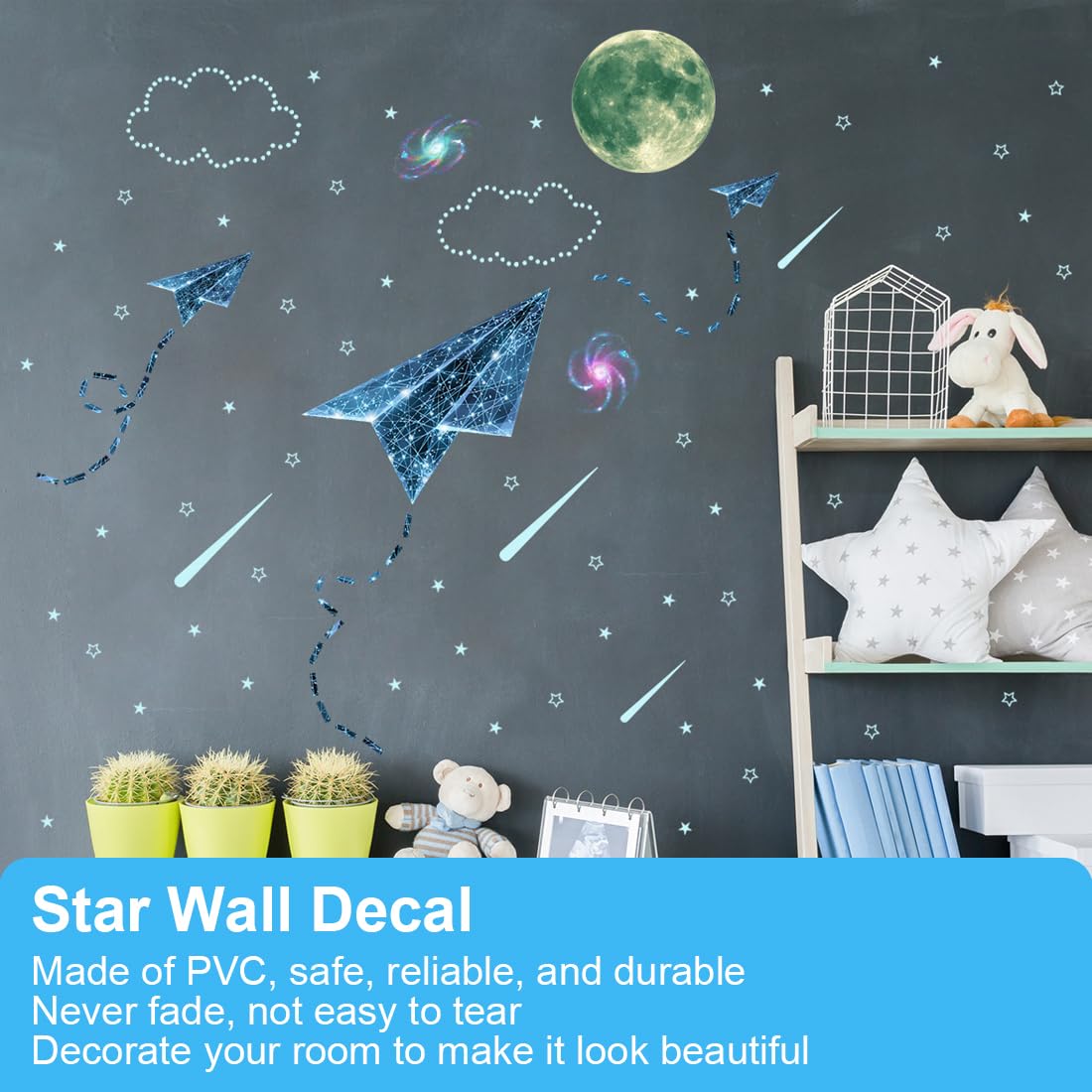 Adesivi Murali Fosforescenti Spazio E Stelle - Set 156 Pezzi, Per Cameretta Bambini, Galassia Luminosa