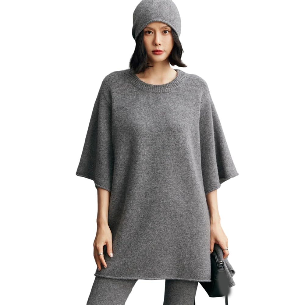 Women Loose Oversized Sweater Half Sleeve Crewneck Pullover 100 Cashmere Soft Warm Jumper