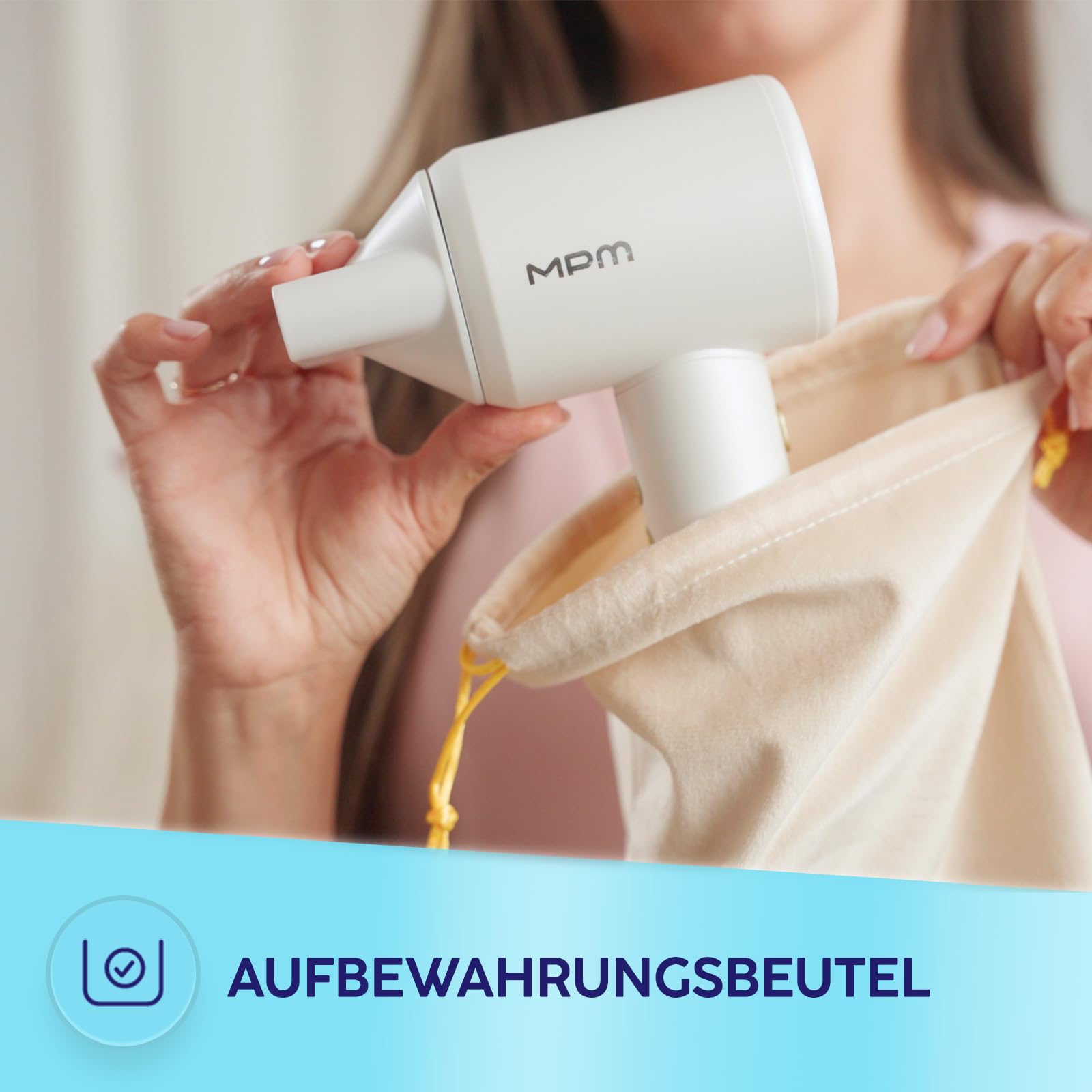 MPM Ionen Haartrockner 1500W - Haarföhn mit 3 Temperaturstufen und 3 Gebläsestufen, Magnetische Stylingdüse - Schnelltrockner Föhn mit Diffusor für glänzendes und glattes Haar - Weiß