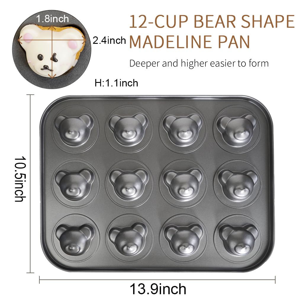 Moldes para magdalenas con forma de oso, 12 cavidades antiadherentes, molde para magdalenas, mini magdalenas para decoración comestible de tartas, decoración de fiesta de cumpleaños