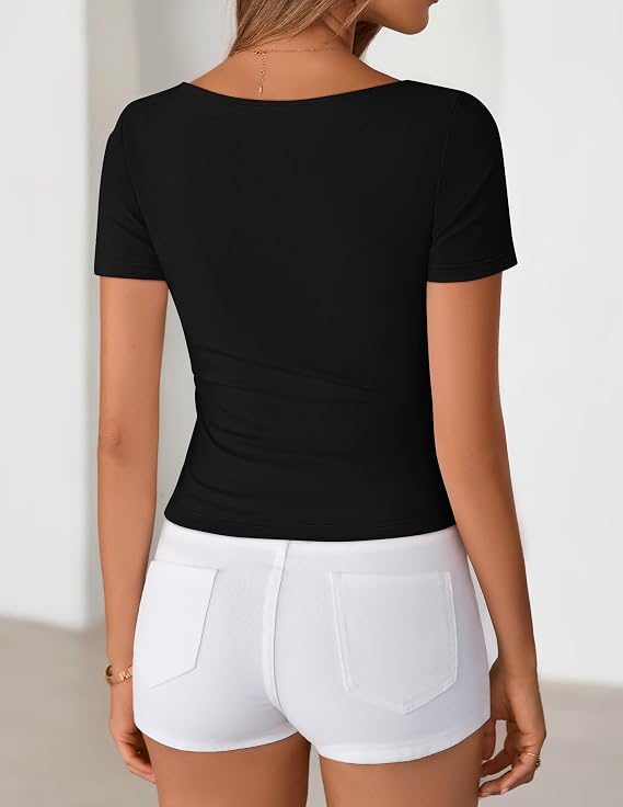 ZESICA Womens Summer Asymmetrical Ruched T-Shirts Going Out Cute Work Tops