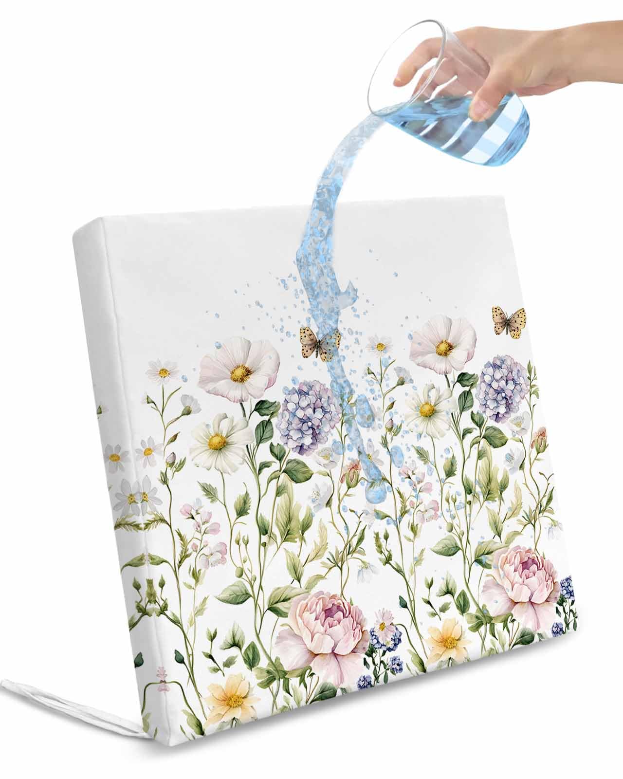 Hokiten White Spring Floral Outdoor Cushion Chair Cover Set of 2 - Waterproof Couch Seat Covers, Pastoral Flower Watercolor Patio Furniture Protector Cushions Slipcovers for Sofa/RV, 22