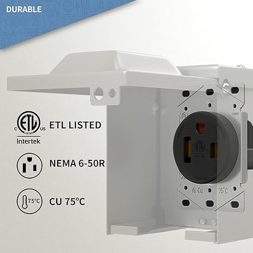 Miniatura 2 de 50 Amp 250 voltios 6-50R EVcaja de salida de energía de soldadura, cerrada cerrada cerrada a prueba de mal tiempo eléctrica al aire libre