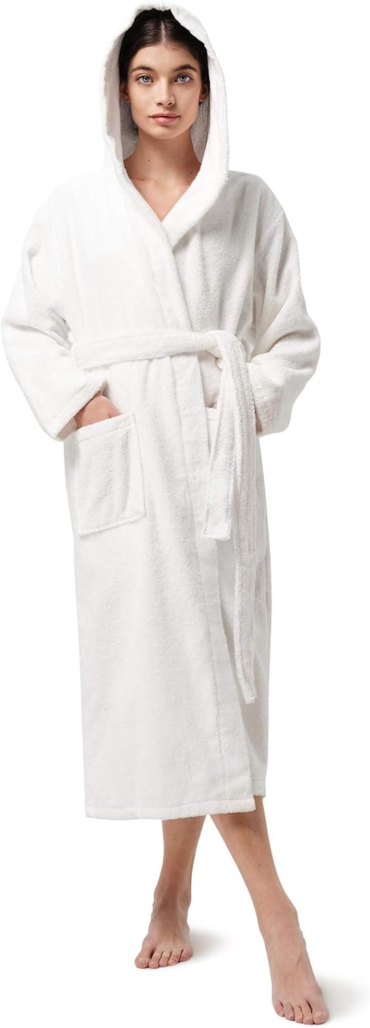 SIORO Womens Terry Cottton Long Cloth Robes, Hooded Plush Soft Absorbent Bathrobe, Full Length Spa Colth for Shower, Hot Tub