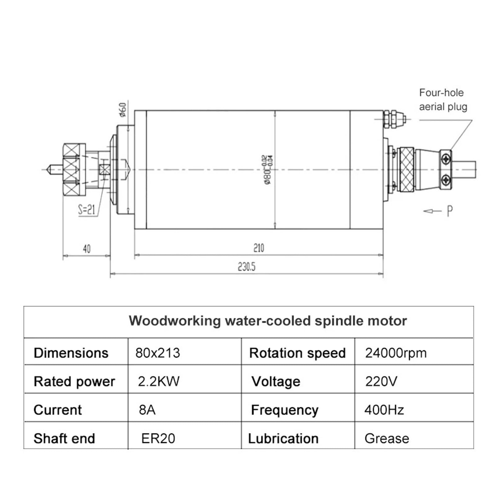 GDZ-80-2.2B Water Cooled Cooling Spindle Motor 2.2KW ER20 220V