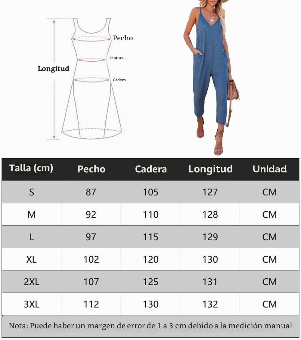 Haibang Mono Mujer Verano Largo Sin Mangas Cuello en V Peto Mujer Verano Casual Elegante Sueltos Jumpsuit Espaguetis Monos Pantalón con Bolsillos Talla Grande Overol Informal Holgado Romper Playsuit