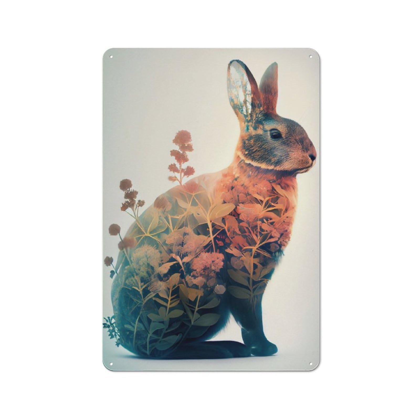 Junmoney Rabbit Flower Vintage Tin Sign 30X20cm With For Home Office Or Studio, For Home Office Decor Fans Refreshing A Room In Autumn