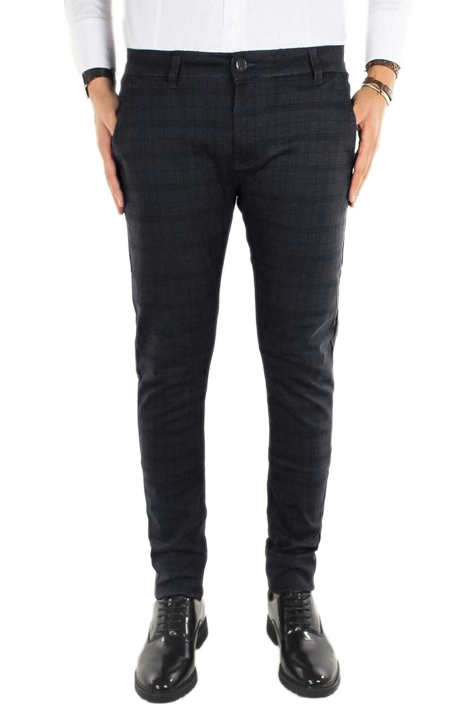 Pantaloni Uomo Casual Principe di Galles Quadri Eleganti Slim Fit