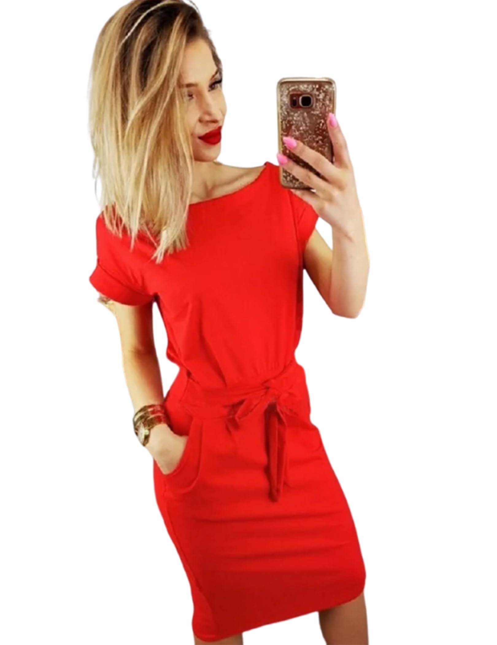 Zeagoo Vestido lápiz para mujer, vestido bodycon de manga corta, elegante, vestido de cóctel, oficina, fiesta, vestido de lápiz, vestido informal con cinturón