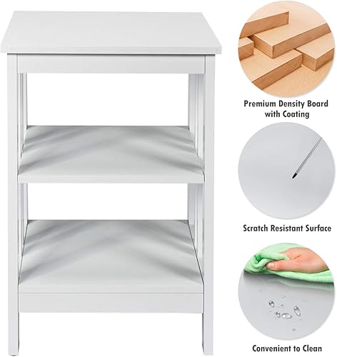 Miniatura 15 de Giantex Mesita de noche de 3 niveles, mesa auxiliar moderna con estantes de almacenamiento y barras reforzadas, mesas de noche versátiles, mesa