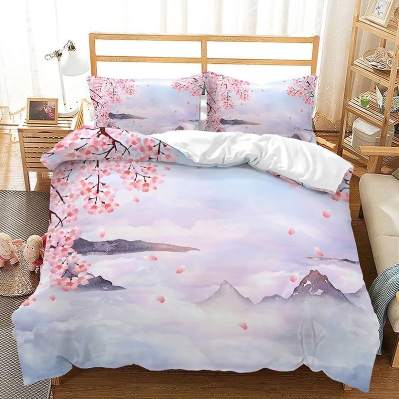 Housse de couette 90x190 microfibre infroissable paysage violet pour lit enfant sans repassage