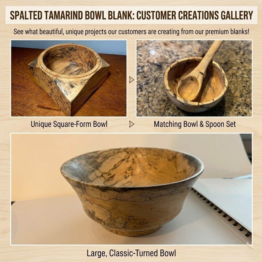 Spalted Tamarind Wood Bowl Blank for Woodturning – Exotic Hardwood Turning Blank for Bowls, Lathe Projects & Decorative Woodworking – Natural Spalted Grain – 1 Piece by Exotic Wood Zone (6"x 6" x 3")