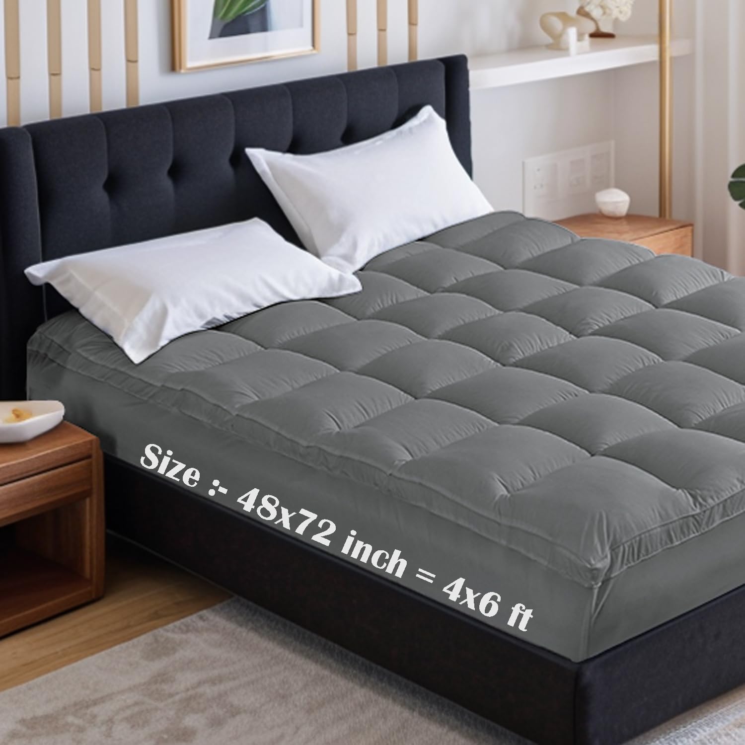Soft 1000 GSM Mattress Padding/Topper for Comfortable Sleep (Grey, 4Ft x 6 Ft - Twin 48X72Inch, Polycotton)-image-34