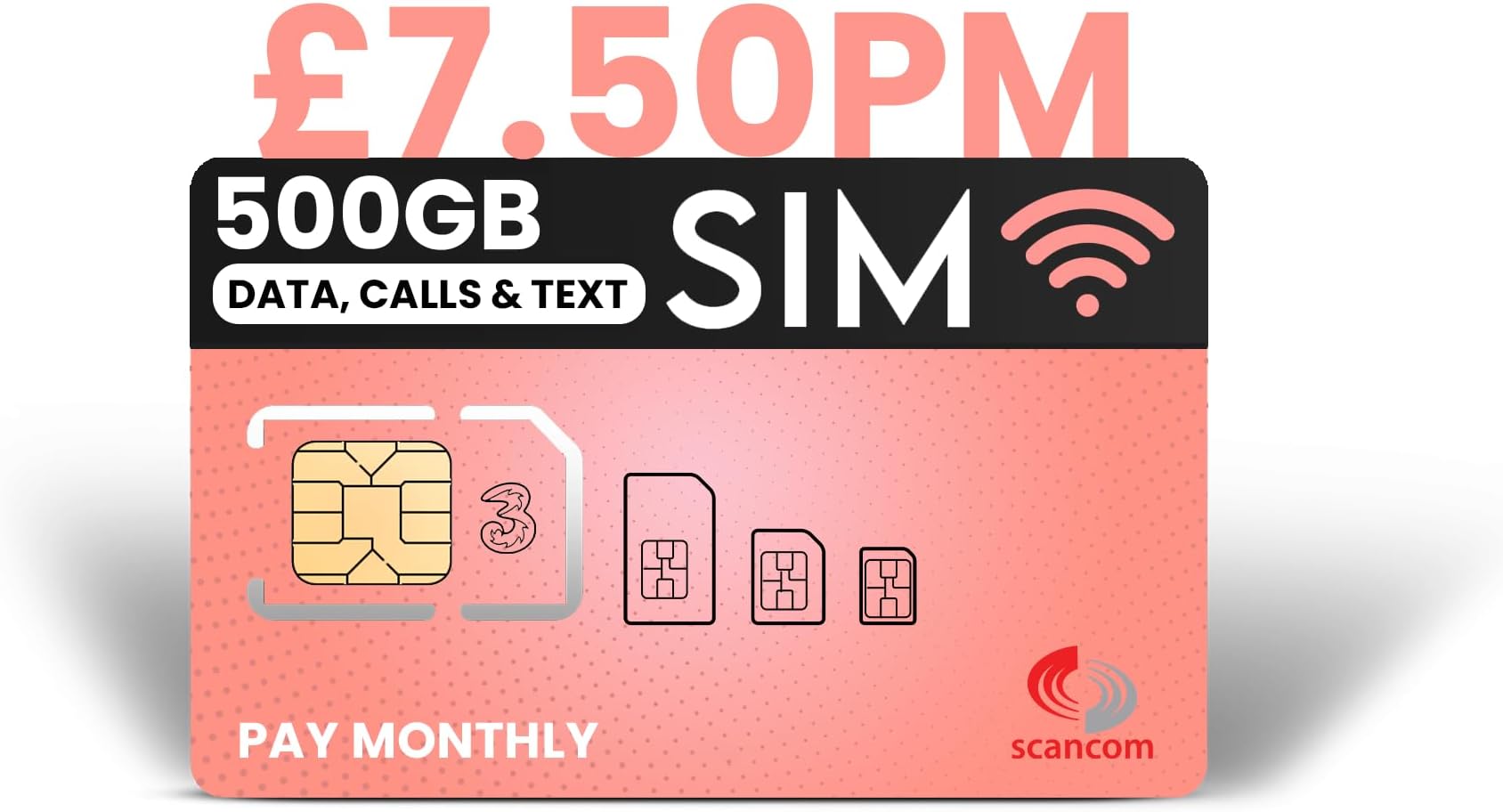 Three 500GB Data, Calls & Text Sim - Pay monthly contract - Activate your sim & port your number across - £11 per month for 24 months