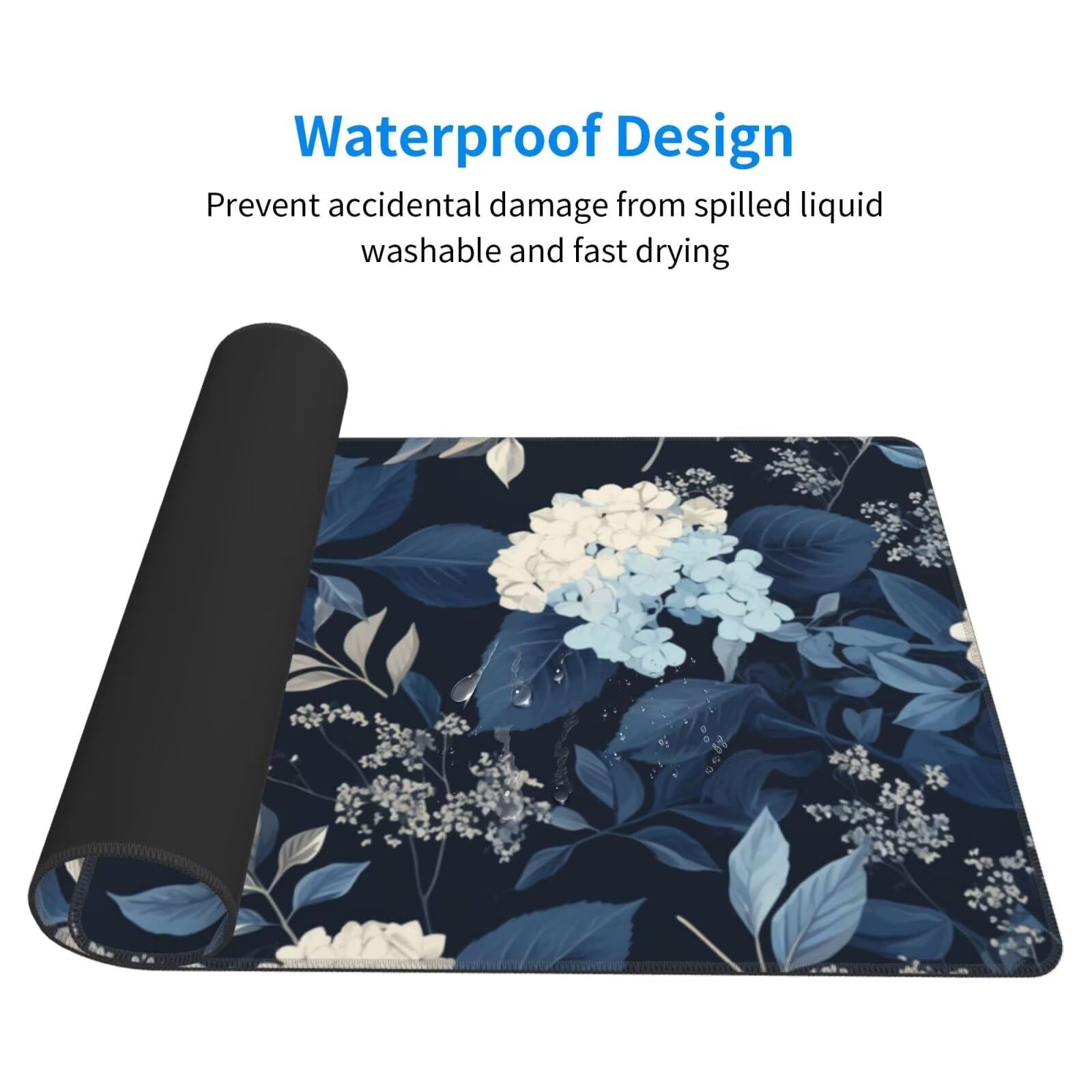 Gaming Mauspad XXL 1200x600x3mm Mousepad Verlängertes Groß Mauspad Schreibtischauflage,Genähte Kanten rutschfeste Gummibasis,Verbessert Präzision Geschwindigkeit Office Blumen Blaue Blätter L-2706