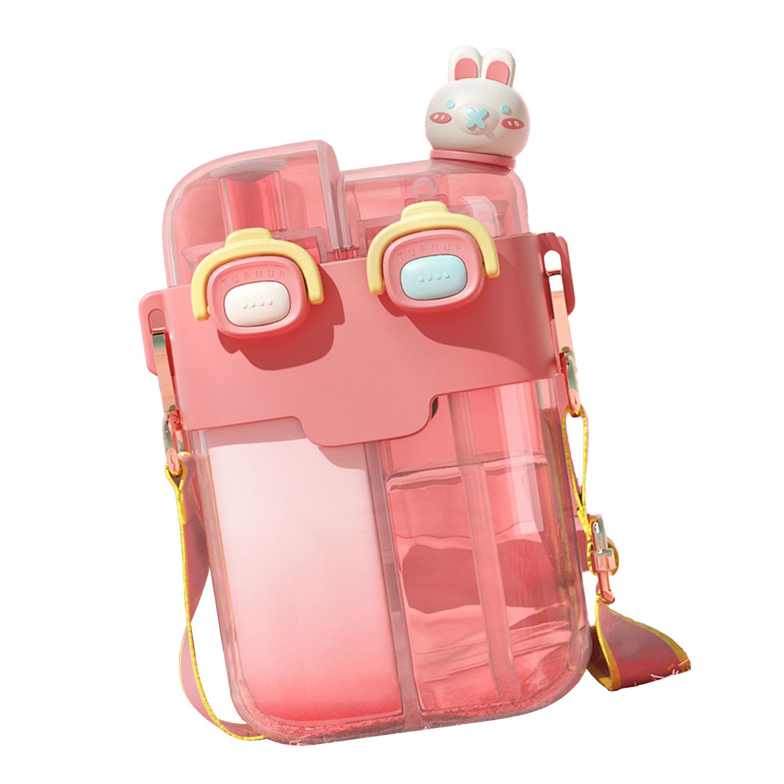 Bottiglie D'acqua Kawaii con Cannuccia, Cinturino Regolabile in Plastica per Doppia Bottiglia D'acqua Alla Moda per Sport Fitness Palestra Brocca D'acqua da Campeggio (Rosa