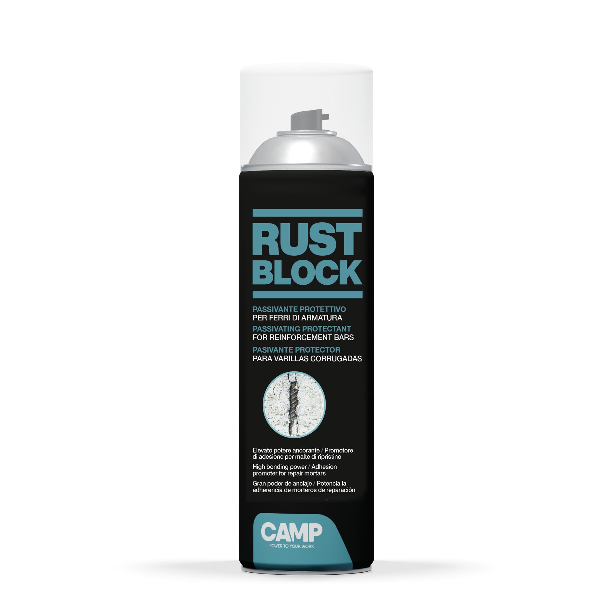 CAMP Rust Block Passivante - Protettivo Spray Per Ferri d'Armatura Anticorrosivo, Promuove l'Adesione per Malte e Crea una Barriera Protettiva - Pronto all'Uso, Indicato per Interni ed Esterni, 500ml