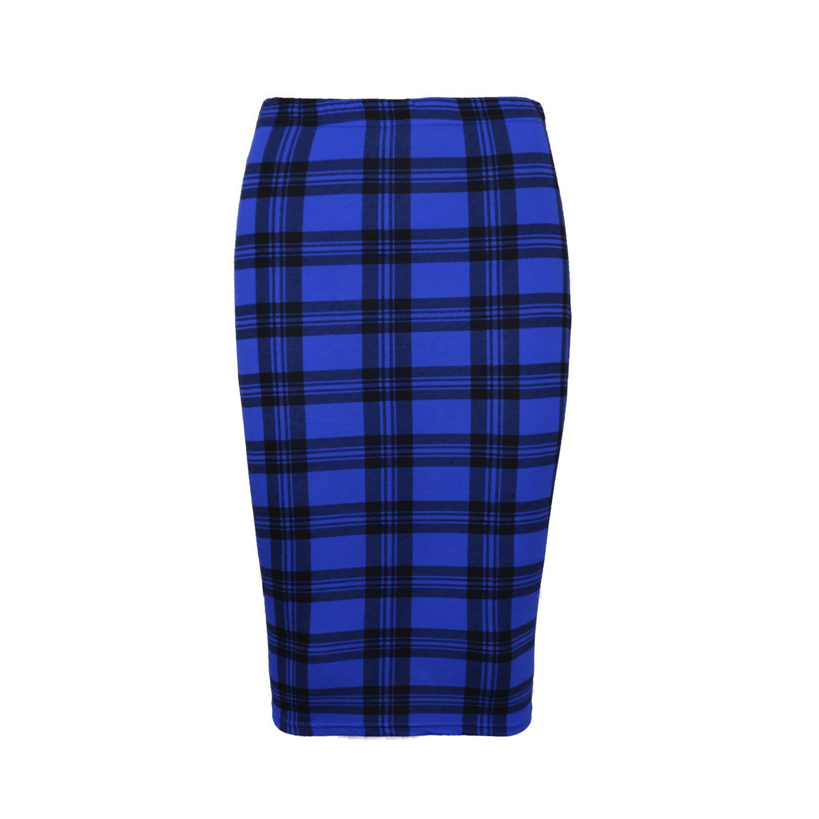 Unbranded New Women Printed Midi Bodycon Pencil Skirt Ladies High Waist Tube Skirt Fancy Dress (XXL (UK 20-22), Blue Tartan)
