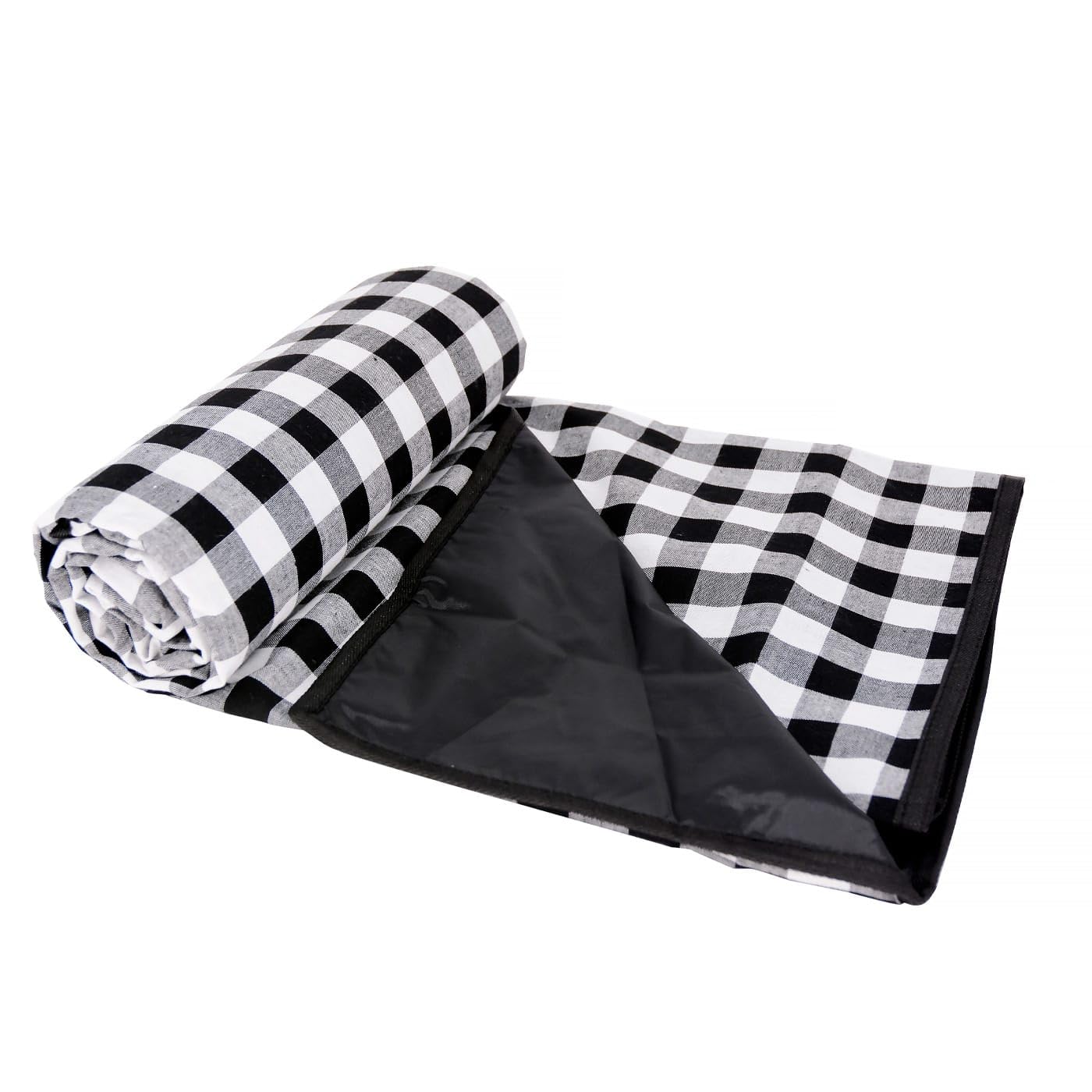 Les Jardins de la Comtesse - Nappe de Picnic Carrée à Carreaux Noirs Montaigne - Coton et Revers Etanche Polyester - 140 x 140 cm - Noir/Blanc - 2/4 Personnes - Tapis/Couverture Pique Nique