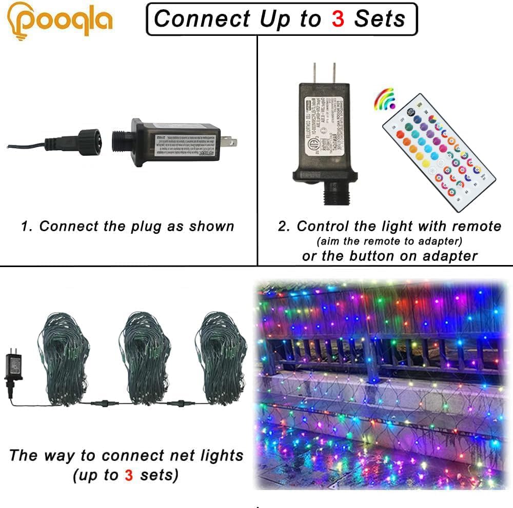 Pooqla RGB Christmas Net Lights, Color Changing Outdoor LED Mesh Lights, 14.8x4.9 ft 240 LED Christmas Outdoor Net Light, Connectable Plug in Waterproof Tree Light Bushes Decor