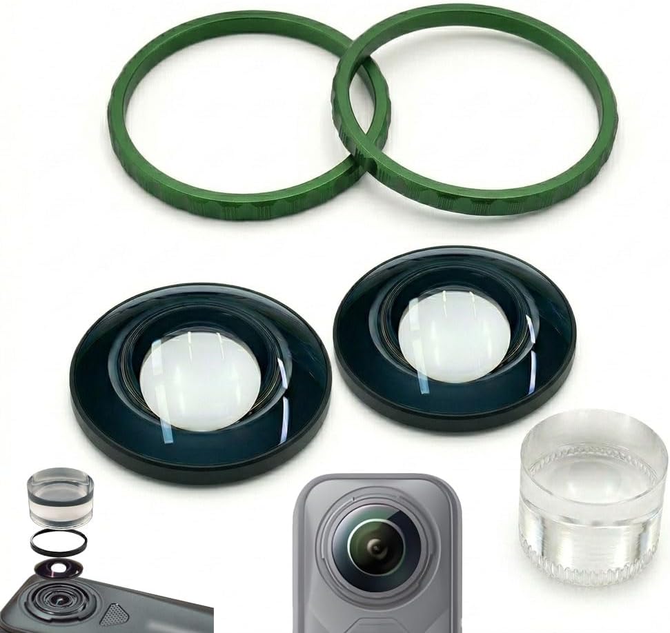 Replacement Camera Lens for Insta360 X5, Panoramic Camera, Black Glass Repair Part Accessories, 360 Degree Wide-Angle Lens with Anti-Reflective Multi-Layer Coating (Green(2-Pack))