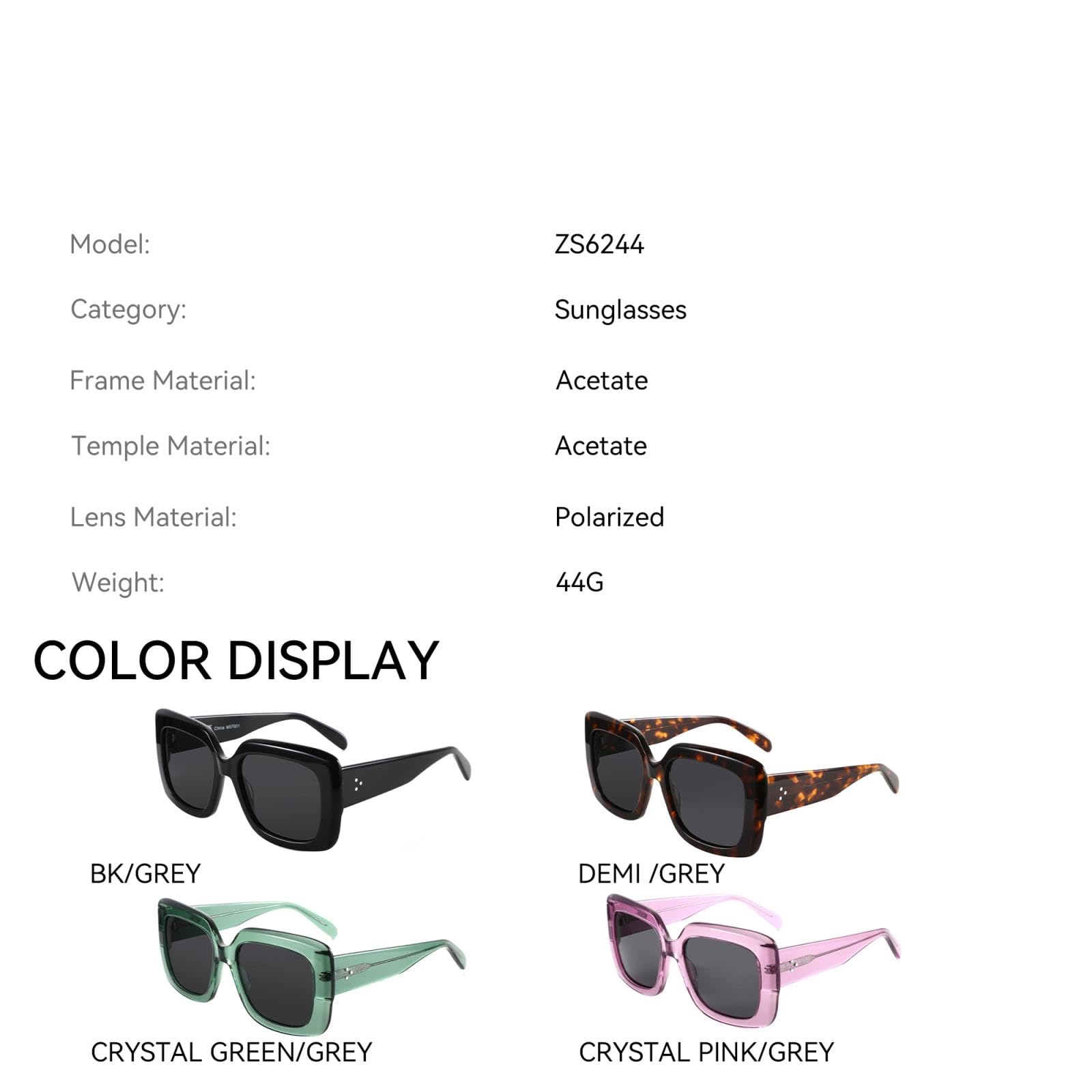 Gafas de sol polarizadas rectangulares grandes para mujer, montura gruesa, acetato UV400, tonos de moda