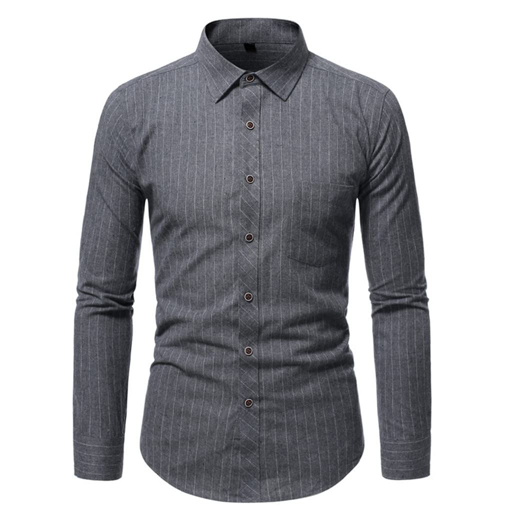 Dninmim Camicia classica classica a maniche lunghe da uomo a righe nere Slim Office Social Button Dress Shirt, Plaid-grigio scuro9, M