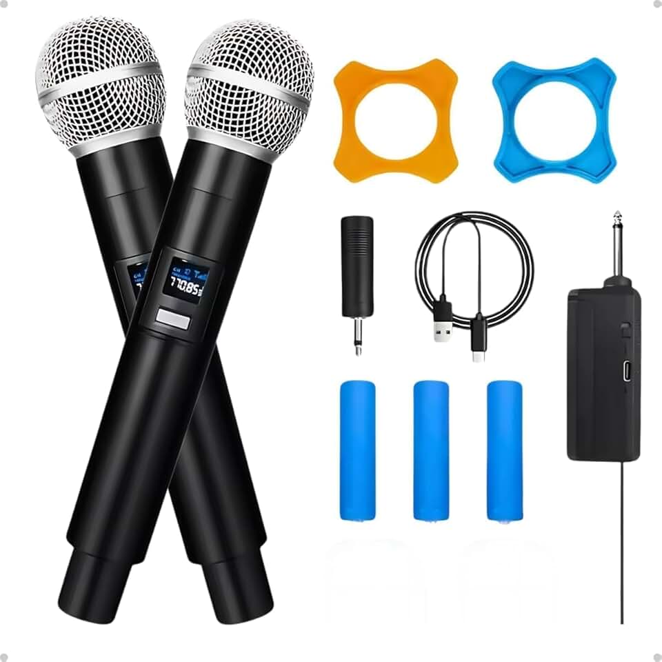 Kit 2 Microfones Profissional Sem Fio Preto - Ideal para Eventos ao Vivo, Karaokê, Palestras e Shows