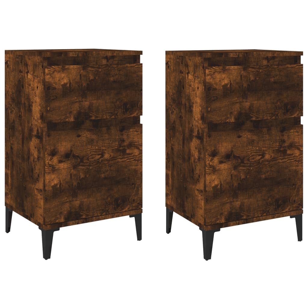 vidaXL Table de Chevet 2 pcs, Armoire de Nuit avec Rangement, Armoire de Lit, Meuble de Chambre à Coucher, Industriel, Chêne Fumé
