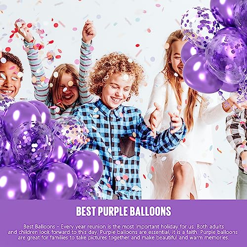OWill 100pcs Balloons Metallic Purple Confetti 12 Inches Purple Latex Balloons, Purple Confetti Balloons for Birthday Baby Shower Wedding Party Supplies Arch Garland Decoration