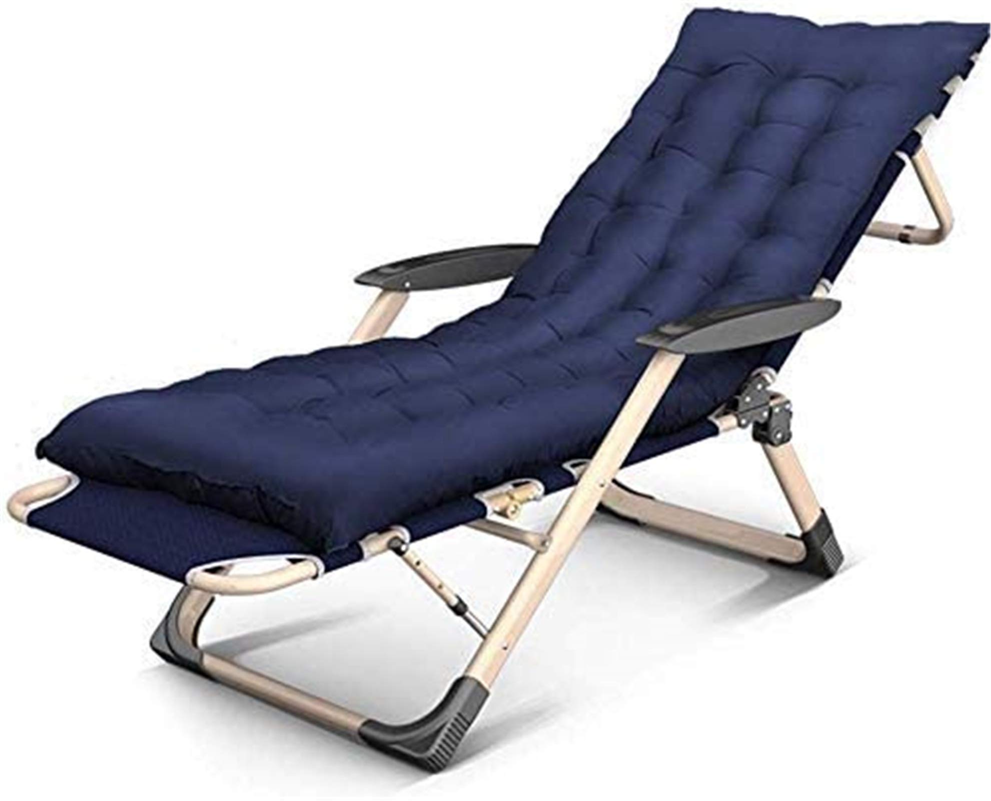 Chaise pliante de camping bleue avec coussin pour un bain de soleil relaxant au balcon
